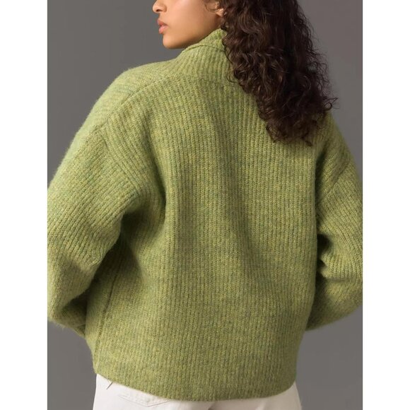 Cropped Open Front Sweater Womens Knitwear Small Casual Pockets Green - Picture 3 of 5